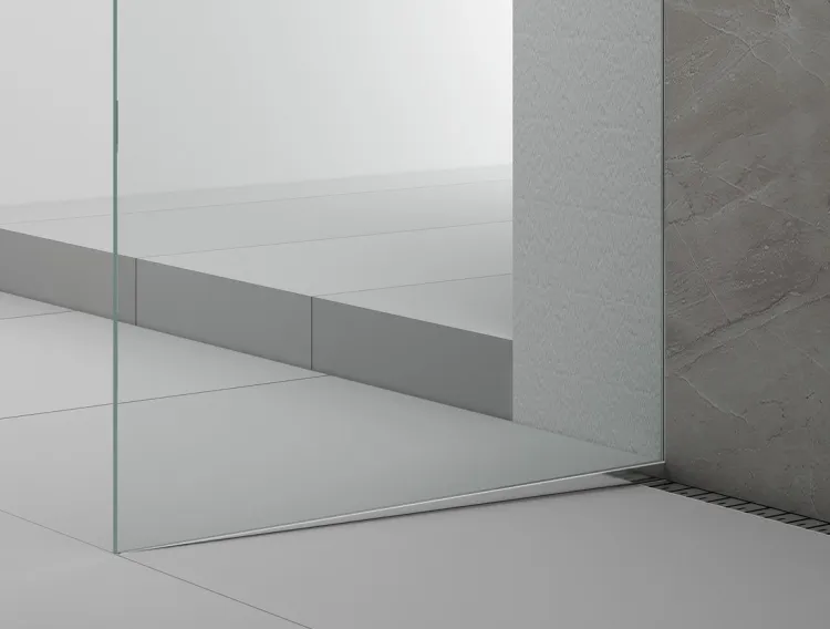ARCHITEX zestaw do mocowania szkła podłoga-ściana-sufit z listwą spadkową, 1615x2600mm, lewy, polerowany aluminium