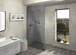 ARCHITEX zestaw do mocowania szkła podłoga-ściana-sufit z listwą spadkową, 1615x2600mm, lewy, polerowany aluminium