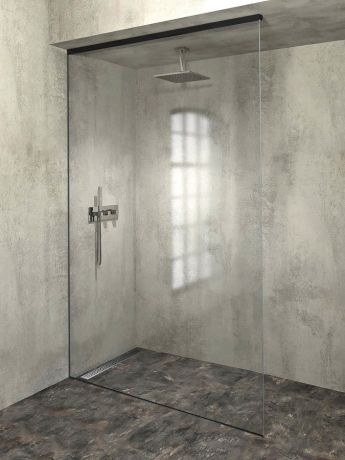 Przejdź do produktu ARCHITEX zestaw do mocowania szkła podłoga-ściana-sufit z listwą spadkową, 1615x2600mm, lewy, czarny mat