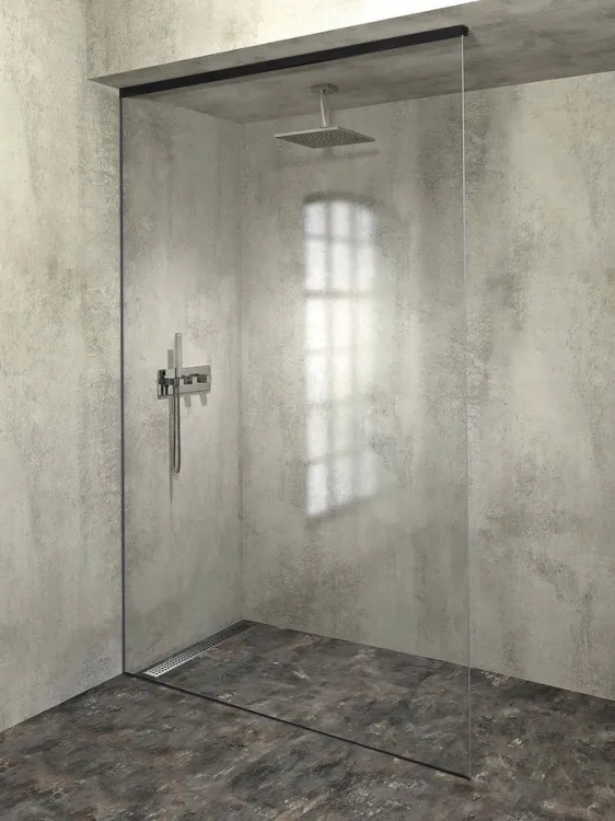 ARCHITEX zestaw do mocowania szkła podłoga-ściana-sufit z listwą spadkową, 1615x2600mm, lewy, czarny mat