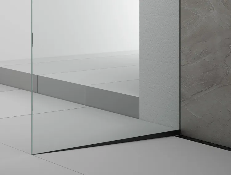 ARCHITEX zestaw do mocowania szkła podłoga-ściana-sufit z listwą spadkową, 1615x2600mm, lewy, czarny mat