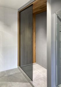 ARCHITEX zestaw do mocowania szkła podłoga-ściana-sufit z listwą spadkową, 1615x2600mm, lewy, czarny mat