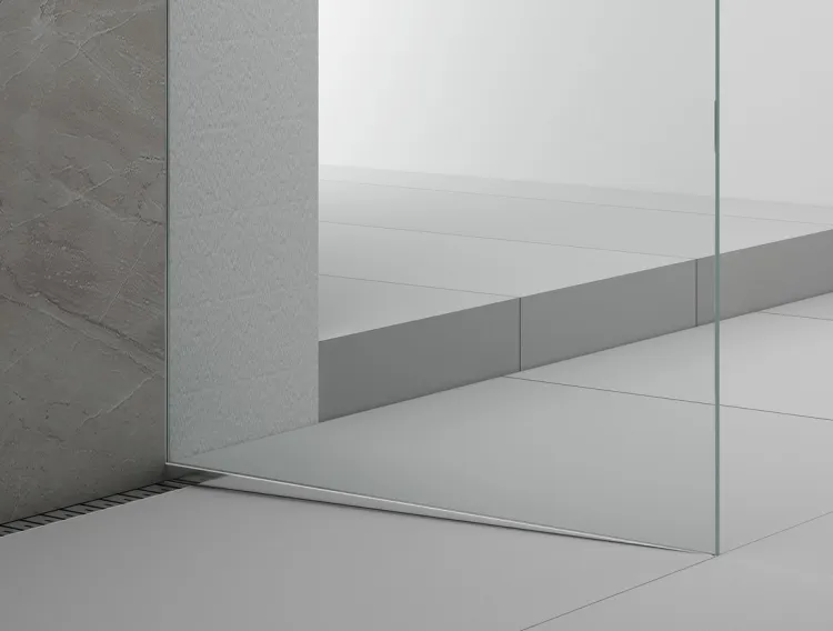 ARCHITEX zestaw do mocowania szkła podłoga-ściana-sufit z listwą spadkową, 1615x2600mm, prawy, polerowany aluminium