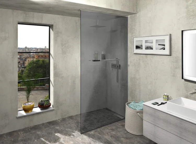 ARCHITEX zestaw do mocowania szkła podłoga-ściana-sufit z listwą spadkową, 1615x2600mm, prawy, polerowany aluminium