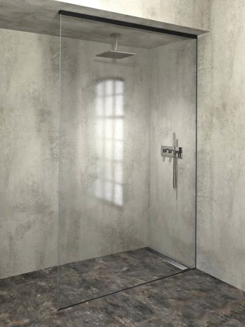Przejdź do produktu ARCHITEX zestaw do mocowania szkła podłoga-ściana-sufit z listwą spadkową, 1615x2600mm, prawy, czarny mat
