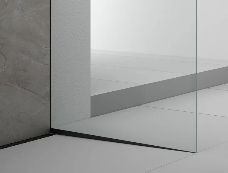 ARCHITEX zestaw do mocowania szkła podłoga-ściana-sufit z listwą spadkową, 1615x2600mm, prawy, czarny mat