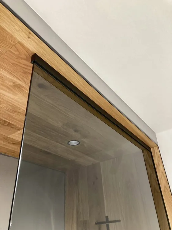 ARCHITEX zestaw do mocowania szkła podłoga-ściana-sufit z listwą spadkową, 1615x2600mm, prawy, czarny mat