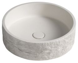 ISPIR betonowa umywalka z odpływem, 40cm, biały piaskowiec