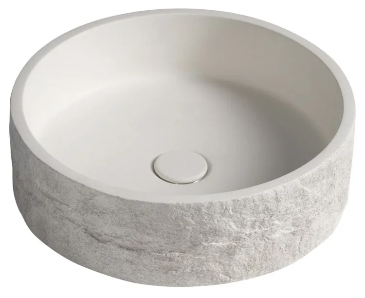 ISPIR betonowa umywalka z odpływem, 40cm, biały piaskowiec