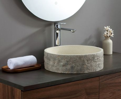 Przejdź do produktu ISPIR betonowa umywalka z odpływem, 40cm, biały piaskowiec