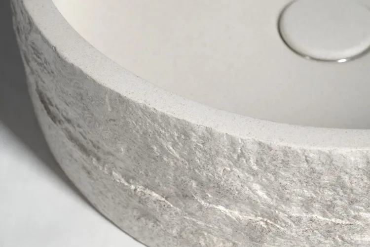 ISPIR betonowa umywalka z odpływem, 40cm, biały piaskowiec