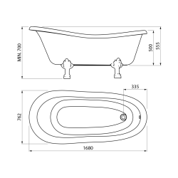 RETRO wolnostojąca wanna 168x76,2x70cm, biała, nogi brąz