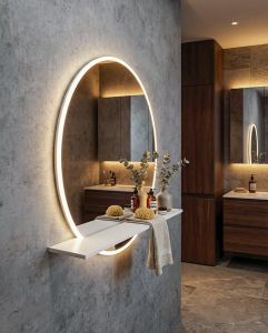 VISO okrągłe lustro z oświetleniem LED, ø 70cm, półką, biały mat