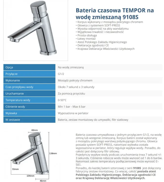 bateria czasowa tempor do wody wstępnie zmieszanej z perlatorem.JPG