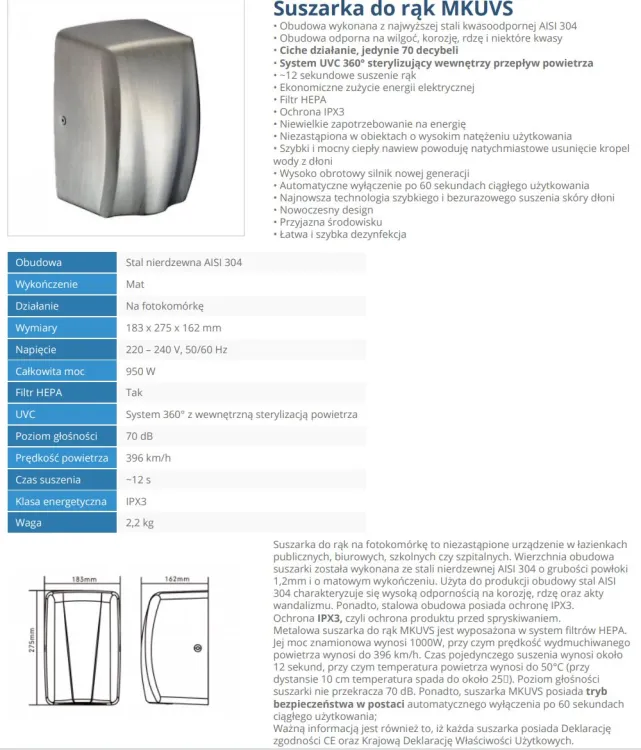 suszarka do rąk nadmuchowa elektryczna 1000 W stal nierdzewna do rąk.JPG