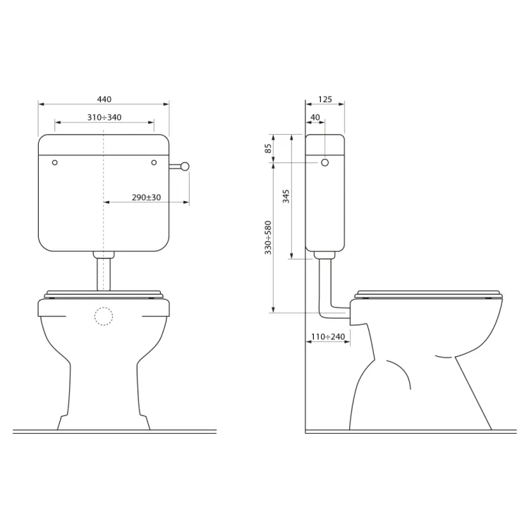 Zbiornik toaletowy z plastikowym przyciskiem DUAL, 4-8 L, biały
