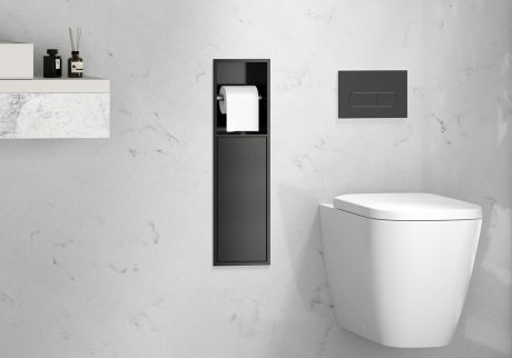 Przejdź do produktu DENBO podtynkowy uchwyt na papier toaletowy, 600x170mm, stal nierdzewna, gun metal