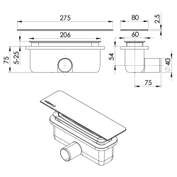 KAZUKO syfon brodzikowy, DN40, maskownica miedź mat