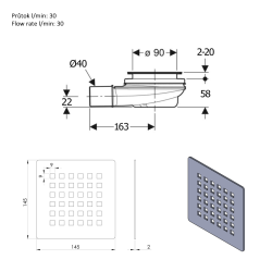 FLEXIA syfon do brodzików, średnica 90mm, DN40, maskownica gun metal