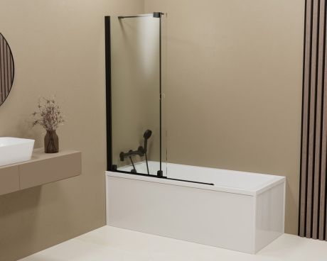 Przejdź do produktu ROLLS BLACK parawan wannowy 1400x1500mm, szkło czyste