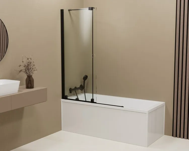 ROLLS BLACK parawan wannowy 1400x1500mm, szkło czyste