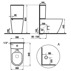 TURKU kompakt WC, Vortex Rimless, odpływ poziomy/pionowy, biały