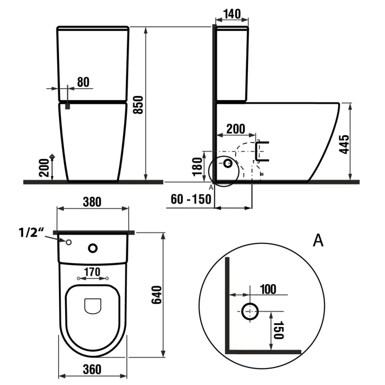 TURKU kompakt WC, Vortex Rimless, odpływ poziomy/pionowy, biały