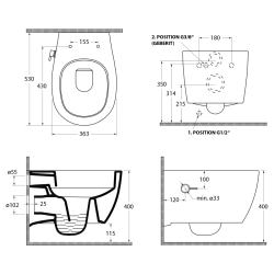 SENTIMENTI CLEANWASH WC wiszące, z dyszą bidetową i zaworem, Rimless, 36x51cm, biały