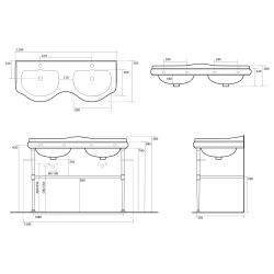 RETRO umywalka ceramiczna podwójna 120cm, biały