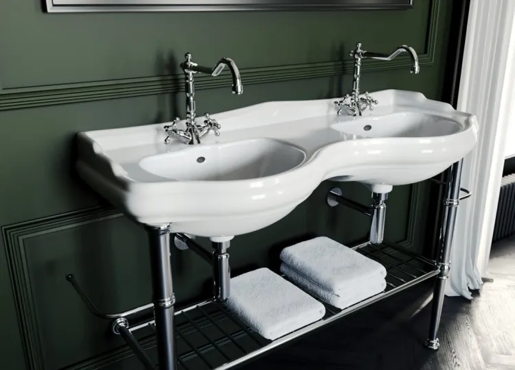 RETRO podpora podwójnej umywalki 120 cm z półką, chrom