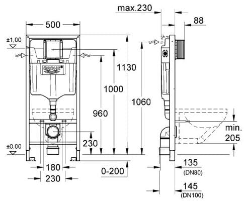 Grohe Rapid SL 5w1 rys techniczny