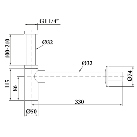 Przejdź do produktu Syfon umywalkowy 5/4", odpływ 32mm, okrągły, gun metal
