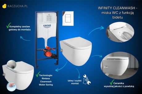 Przejdź do produktu ZESTAW Miska wc z funkcją bidetu Infinity Cleanwash ze stelażem podtynkowym Grohe Rapid SL 5w1