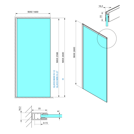 Przejdź do produktu Zestaw profili ESCA do montażu szkła, ściana - sufit, 2600x1600mm, złoty mat