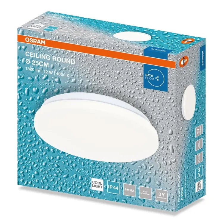 Lampa sufitowa łazienkowa, ø 210mm, OSRAM,900lm, ,1320lm, 12W, 4000K, IP44