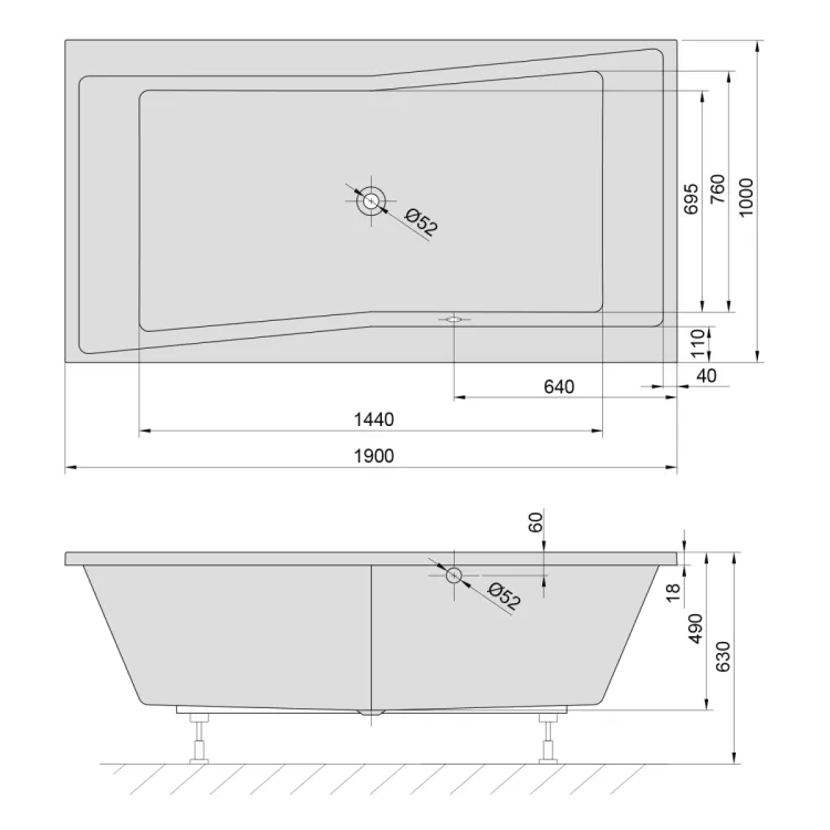 QUEST SLIM wanna prostokątna 190x100x49cm, biały