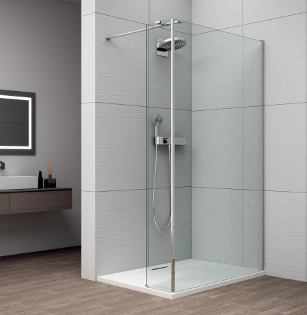 Przejdź do produktu ESCA CHROM kabina prysznicowa Walk-in do montażu do ściany 1100mm dodatkowy panel 285mm, szkło czyste