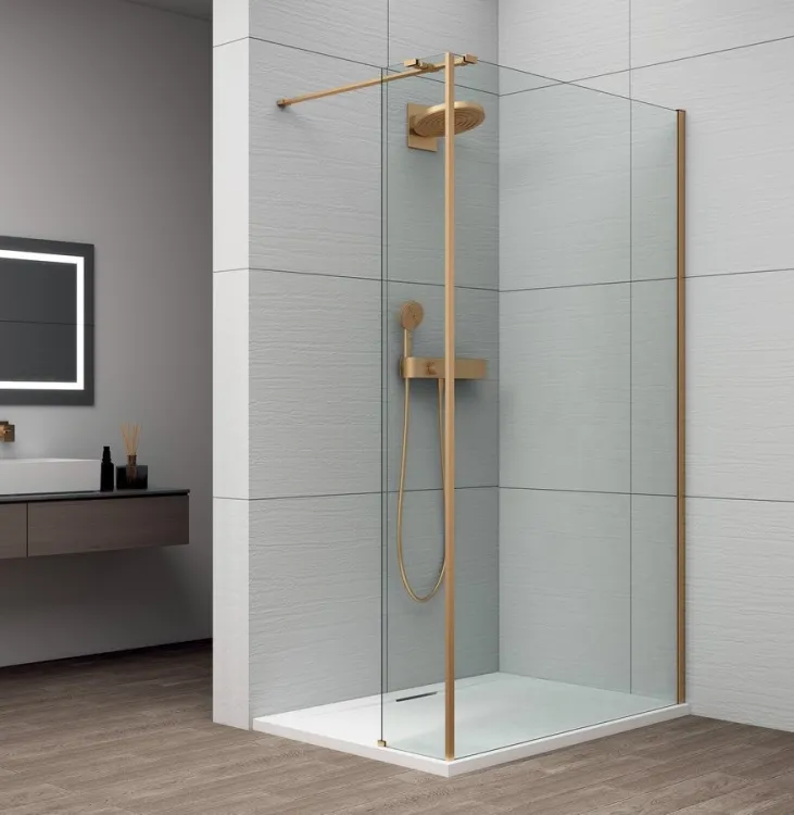 ESCA GOLD MATT kabina prysznicowa Walk-in do montażu do ściany 1400mm dodatkowy panel 585mm, szkło czyste