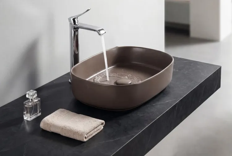 INFINITY OVAL umywalka ceramiczna nablatowa 55x36cm, taupe