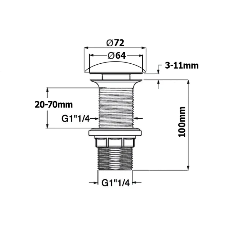 Odpływ umywalkowy 5/4", klik-klak, korek ceramiczny, 20-70mm, terracotta