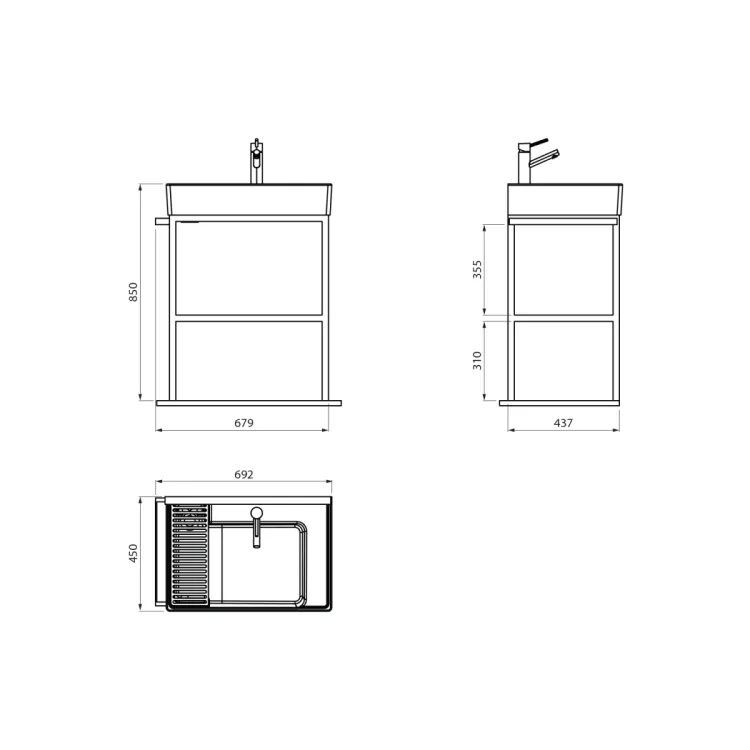 ARYA konsola pod umywalkę 680x850x450mm, czarny