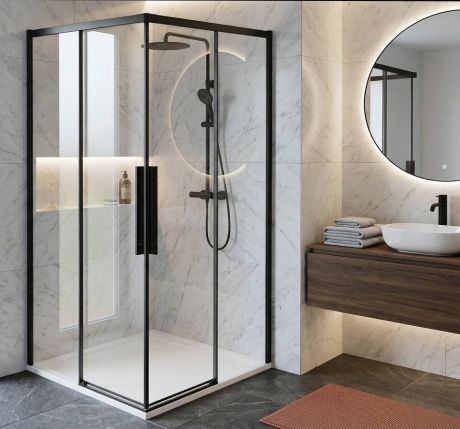 Przejdź do produktu LUXOR BLACK kabina prysznicowa kwadratowa narożna 900x900mm, wejście narożne