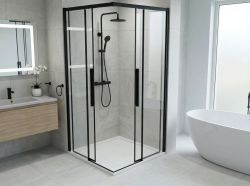 LUXOR BLACK kabina prysznicowa kwadratowa narożna 900x900mm, wejście narożne