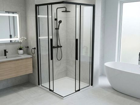 Przejdź do produktu LUXOR BLACK kabina prysznicowa kwadratowa narożna 900x900mm, wejście narożne