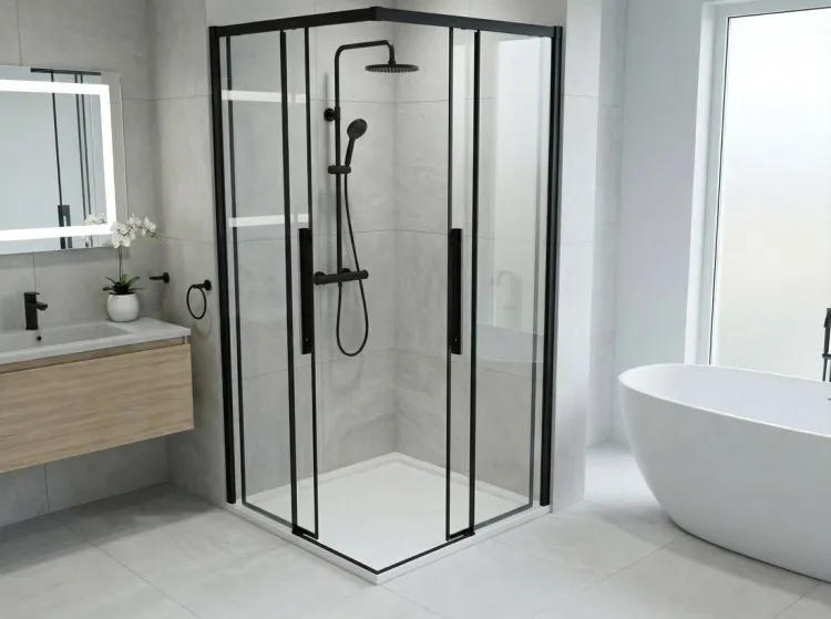 LUXOR BLACK kabina prysznicowa kwadratowa narożna 1000x1000mm, wejście narożne