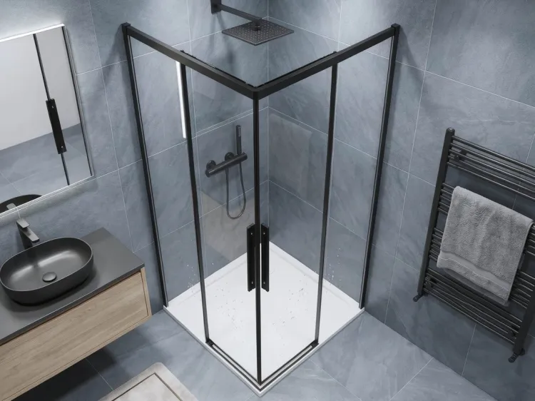 LUXOR BLACK kabina prysznicowa kwadratowa narożna 1000x1000mm, wejście narożne