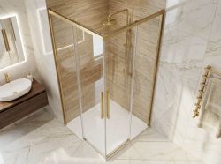 LUXOR GOLD MATT kabina prysznicowa kwadratowa narożna 900x900mm, wejście narożne