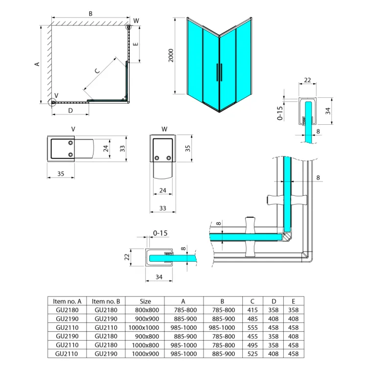 LUXOR GOLD MATT kabina prysznicowa prostokątna 900x800mm wariant L/P, wejście z rogu