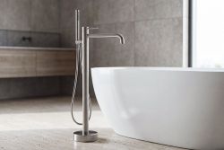 MINIMAL bateria wannowa z przyłączem do podłogi, stal nierdzewna mat