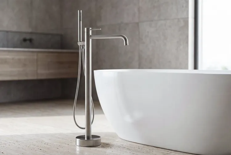 MINIMAL bateria wannowa z przyłączem do podłogi, stal nierdzewna mat